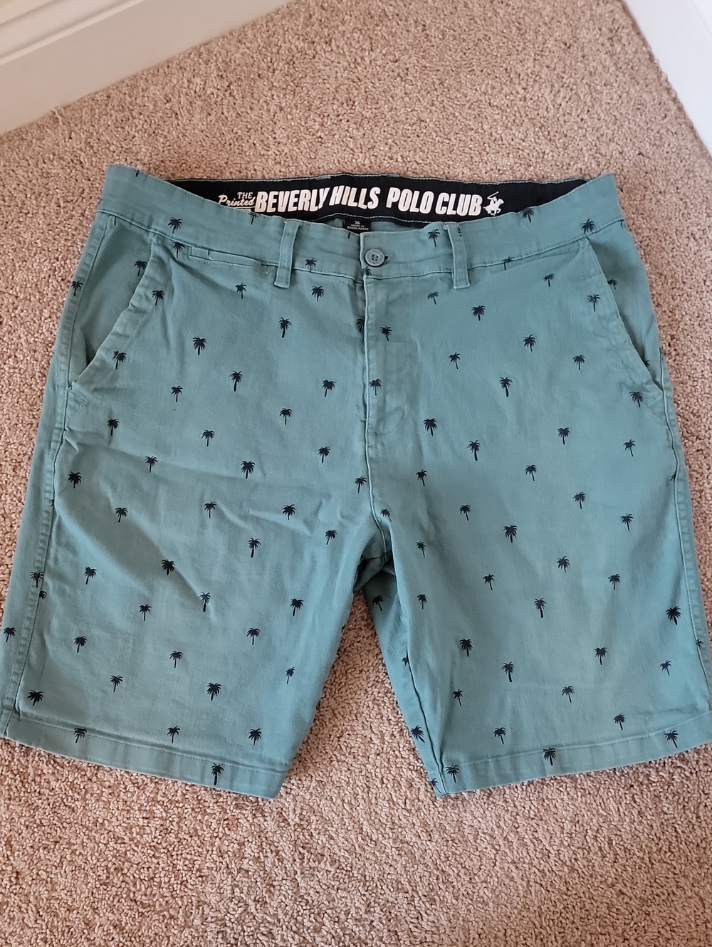 Beverly Hills Polo Club Teal Shorts with Black Palm Print